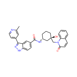 Cc1cc(-c2n[nH]c3ccc(C(=O)N[C@@H]4CCC[C@](O)(Cn5c(=O)ccc6ccccc65)C4)cc23)ccn1 ZINC000200838758