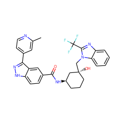 Cc1cc(-c2n[nH]c3ccc(C(=O)N[C@@H]4CCC[C@](O)(Cn5c(C(F)(F)F)nc6ccccc65)C4)cc23)ccn1 ZINC000200824398