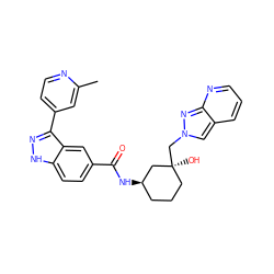 Cc1cc(-c2n[nH]c3ccc(C(=O)N[C@@H]4CCC[C@](O)(Cn5cc6cccnc6n5)C4)cc23)ccn1 ZINC000200827607