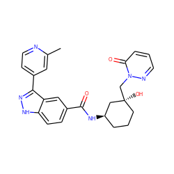 Cc1cc(-c2n[nH]c3ccc(C(=O)N[C@@H]4CCC[C@](O)(Cn5ncccc5=O)C4)cc23)ccn1 ZINC000217720292