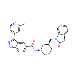 Cc1cc(-c2n[nH]c3ccc(C(=O)N[C@@H]4CCC[C@H](CN5C(=O)Cc6ccccc65)C4)cc23)ccn1 ZINC000200793961