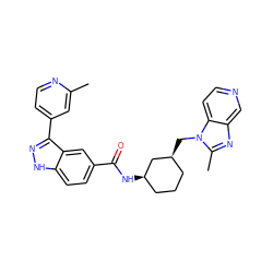 Cc1cc(-c2n[nH]c3ccc(C(=O)N[C@@H]4CCC[C@H](Cn5c(C)nc6cnccc65)C4)cc23)ccn1 ZINC000200856991