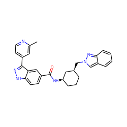 Cc1cc(-c2n[nH]c3ccc(C(=O)N[C@@H]4CCC[C@H](Cn5cc6ccccc6n5)C4)cc23)ccn1 ZINC000203713017