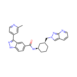 Cc1cc(-c2n[nH]c3ccc(C(=O)N[C@@H]4CCC[C@H](Cn5cc6cccnc6n5)C4)cc23)ccn1 ZINC000200856690