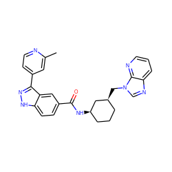 Cc1cc(-c2n[nH]c3ccc(C(=O)N[C@@H]4CCC[C@H](Cn5cnc6cccnc65)C4)cc23)ccn1 ZINC000200793814