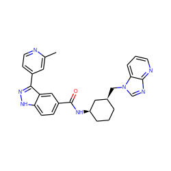 Cc1cc(-c2n[nH]c3ccc(C(=O)N[C@@H]4CCC[C@H](Cn5cnc6ncccc65)C4)cc23)ccn1 ZINC000200793669