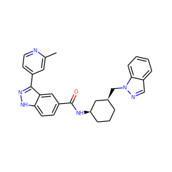 Cc1cc(-c2n[nH]c3ccc(C(=O)N[C@@H]4CCC[C@H](Cn5ncc6ccccc65)C4)cc23)ccn1 ZINC000203740748