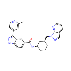 Cc1cc(-c2n[nH]c3ccc(C(=O)N[C@@H]4CCC[C@H](Cn5ncc6cccnc65)C4)cc23)ccn1 ZINC000200794111