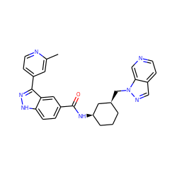 Cc1cc(-c2n[nH]c3ccc(C(=O)N[C@@H]4CCC[C@H](Cn5ncc6ccncc65)C4)cc23)ccn1 ZINC000200856837