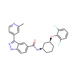 Cc1cc(-c2n[nH]c3ccc(C(=O)N[C@@H]4CCC[C@H](Oc5c(F)cccc5F)C4)cc23)ccn1 ZINC000200804899