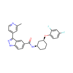 Cc1cc(-c2n[nH]c3ccc(C(=O)N[C@@H]4CCC[C@H](Oc5ccc(F)cc5F)C4)cc23)ccn1 ZINC000200805198