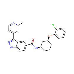 Cc1cc(-c2n[nH]c3ccc(C(=O)N[C@@H]4CCC[C@H](Oc5ccccc5Cl)C4)cc23)ccn1 ZINC000200800698