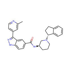 Cc1cc(-c2n[nH]c3ccc(C(=O)N[C@@H]4CCCN([C@@H]5CCc6ccccc65)C4)cc23)ccn1 ZINC000199799987