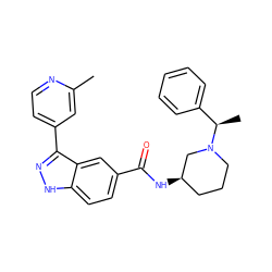 Cc1cc(-c2n[nH]c3ccc(C(=O)N[C@@H]4CCCN([C@H](C)c5ccccc5)C4)cc23)ccn1 ZINC000147811463