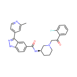 Cc1cc(-c2n[nH]c3ccc(C(=O)N[C@@H]4CCCN(CC(=O)c5ccccc5F)C4)cc23)ccn1 ZINC000147781596