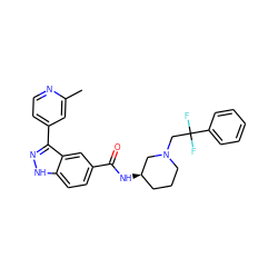 Cc1cc(-c2n[nH]c3ccc(C(=O)N[C@@H]4CCCN(CC(F)(F)c5ccccc5)C4)cc23)ccn1 ZINC000147762586