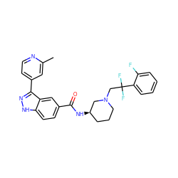 Cc1cc(-c2n[nH]c3ccc(C(=O)N[C@@H]4CCCN(CC(F)(F)c5ccccc5F)C4)cc23)ccn1 ZINC000147763553