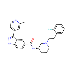 Cc1cc(-c2n[nH]c3ccc(C(=O)N[C@@H]4CCCN(CCc5ccccc5F)C4)cc23)ccn1 ZINC000147781366