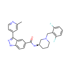 Cc1cc(-c2n[nH]c3ccc(C(=O)N[C@@H]4CCCN(Cc5c(F)cccc5F)C4)cc23)ccn1 ZINC000147820082