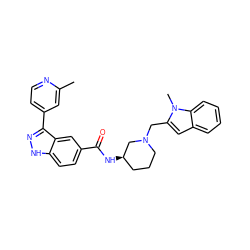 Cc1cc(-c2n[nH]c3ccc(C(=O)N[C@@H]4CCCN(Cc5cc6ccccc6n5C)C4)cc23)ccn1 ZINC000199806607