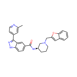 Cc1cc(-c2n[nH]c3ccc(C(=O)N[C@@H]4CCCN(Cc5cc6ccccc6o5)C4)cc23)ccn1 ZINC000147798733