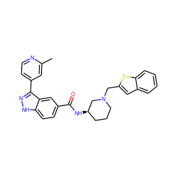 Cc1cc(-c2n[nH]c3ccc(C(=O)N[C@@H]4CCCN(Cc5cc6ccccc6s5)C4)cc23)ccn1 ZINC000199799925