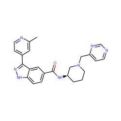 Cc1cc(-c2n[nH]c3ccc(C(=O)N[C@@H]4CCCN(Cc5ccncn5)C4)cc23)ccn1 ZINC000147812621