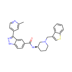 Cc1cc(-c2n[nH]c3ccc(C(=O)N[C@@H]4CCCN(Cc5csc6ccccc56)C4)cc23)ccn1 ZINC000147809791