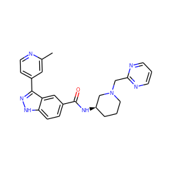 Cc1cc(-c2n[nH]c3ccc(C(=O)N[C@@H]4CCCN(Cc5ncccn5)C4)cc23)ccn1 ZINC000205013570