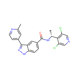 Cc1cc(-c2n[nH]c3ccc(C(=O)N[C@H](C)c4c(Cl)cncc4Cl)cc23)ccn1 ZINC000653851630