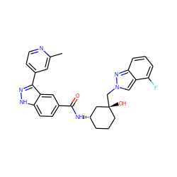 Cc1cc(-c2n[nH]c3ccc(C(=O)N[C@H]4CCC[C@@](O)(Cn5cc6c(F)cccc6n5)C4)cc23)ccn1 ZINC000217730937