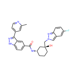 Cc1cc(-c2n[nH]c3ccc(C(=O)N[C@H]4CCC[C@@](O)(Cn5cc6cc(F)ccc6n5)C4)cc23)ccn1 ZINC000200846798