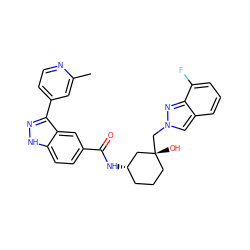 Cc1cc(-c2n[nH]c3ccc(C(=O)N[C@H]4CCC[C@@](O)(Cn5cc6cccc(F)c6n5)C4)cc23)ccn1 ZINC000200846951