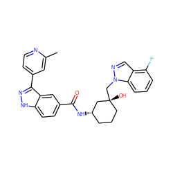 Cc1cc(-c2n[nH]c3ccc(C(=O)N[C@H]4CCC[C@@](O)(Cn5ncc6c(F)cccc65)C4)cc23)ccn1 ZINC000200842780