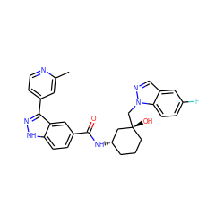 Cc1cc(-c2n[nH]c3ccc(C(=O)N[C@H]4CCC[C@@](O)(Cn5ncc6cc(F)ccc65)C4)cc23)ccn1 ZINC000200842830