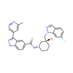 Cc1cc(-c2n[nH]c3ccc(C(=O)N[C@H]4CCC[C@@](O)(Cn5ncc6ccc(F)cc65)C4)cc23)ccn1 ZINC000200846850