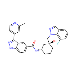 Cc1cc(-c2n[nH]c3ccc(C(=O)N[C@H]4CCC[C@@](O)(Cn5ncc6cccc(F)c65)C4)cc23)ccn1 ZINC000200850789