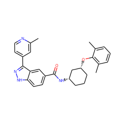 Cc1cc(-c2n[nH]c3ccc(C(=O)N[C@H]4CCC[C@@H](Oc5c(C)cccc5C)C4)cc23)ccn1 ZINC000200800770