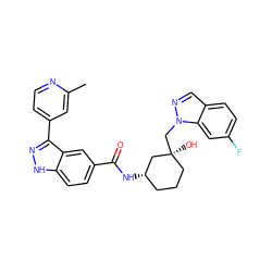 Cc1cc(-c2n[nH]c3ccc(C(=O)N[C@H]4CCC[C@](O)(Cn5ncc6ccc(F)cc65)C4)cc23)ccn1 ZINC000217719447