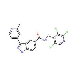 Cc1cc(-c2n[nH]c3ccc(C(=O)NCc4c(Cl)cnc(Cl)c4Cl)cc23)ccn1 ZINC000653842786