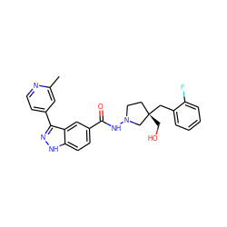 Cc1cc(-c2n[nH]c3ccc(C(=O)NN4CC[C@](CO)(Cc5ccccc5F)C4)cc23)ccn1 ZINC000217713257