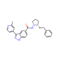 Cc1cc(-c2n[nH]c3ccc(C(=O)NN4CCC[C@@H]4CCc4ccccc4)cc23)ccn1 ZINC000218874848