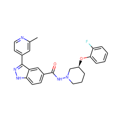 Cc1cc(-c2n[nH]c3ccc(C(=O)NN4CCC[C@H](Oc5ccccc5F)C4)cc23)ccn1 ZINC000203737499