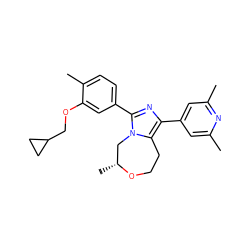 Cc1cc(-c2nc(-c3ccc(C)c(OCC4CC4)c3)n3c2CCO[C@H](C)C3)cc(C)n1 ZINC001772656088