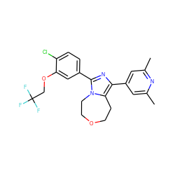 Cc1cc(-c2nc(-c3ccc(Cl)c(OCC(F)(F)F)c3)n3c2CCOCC3)cc(C)n1 ZINC000221740350