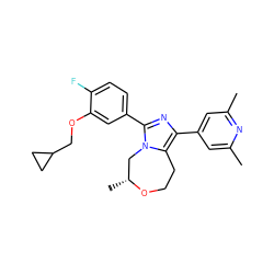 Cc1cc(-c2nc(-c3ccc(F)c(OCC4CC4)c3)n3c2CCO[C@H](C)C3)cc(C)n1 ZINC000221755674