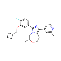 Cc1cc(-c2nc(-c3ccc(F)c(OCC4CCC4)c3)n3c2CCO[C@H](C)C3)ccn1 ZINC001772579657