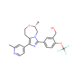 Cc1cc(-c2nc(-c3ccc(OC(F)(F)F)c(CO)c3)n3c2CCO[C@H](C)C3)ccn1 ZINC000221796854