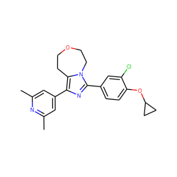 Cc1cc(-c2nc(-c3ccc(OC4CC4)c(Cl)c3)n3c2CCOCC3)cc(C)n1 ZINC001772574746