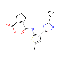 Cc1cc(-c2nc(C3CC3)no2)c(NC(=O)C2=C(C(=O)O)CCC2)s1 ZINC000147009046